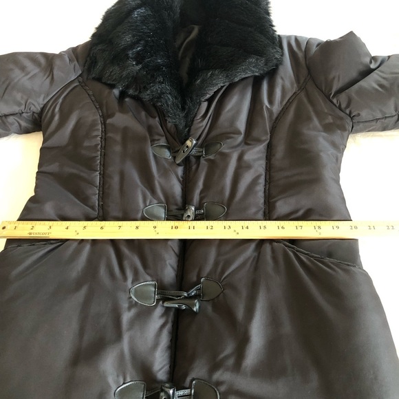 Vintage Women's Black Faux Fur collar Toggle buttons Long Maxi Coat M/L - Picture 11 of 15